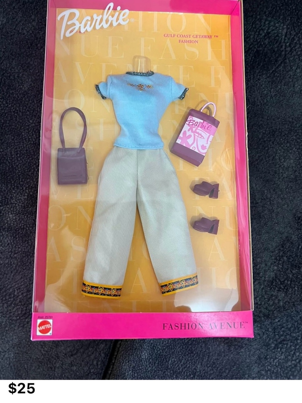 Barbie Light Blue Top with Cream Wide-Leg Pants and Purple Accessories